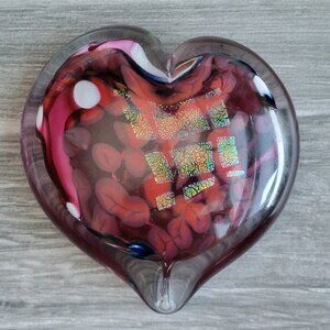 MURANO STYLE DEHANNA JONES 2006 RED PINK IRIDESCENT HEART ART GLASS PAPERWEIGHT